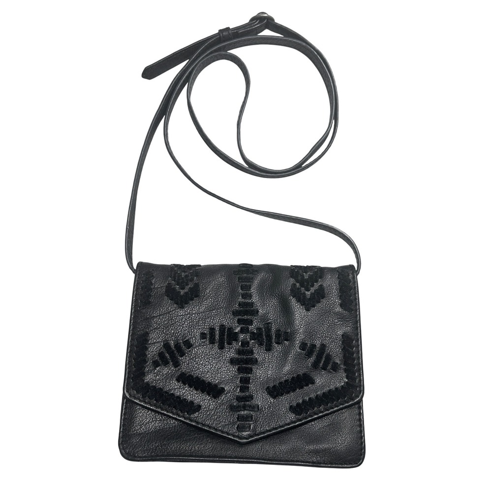 Lucky‎ Brand Rela - Whipstitich Leather Crossbody Bag Black 6.5"x5.5"x2"
